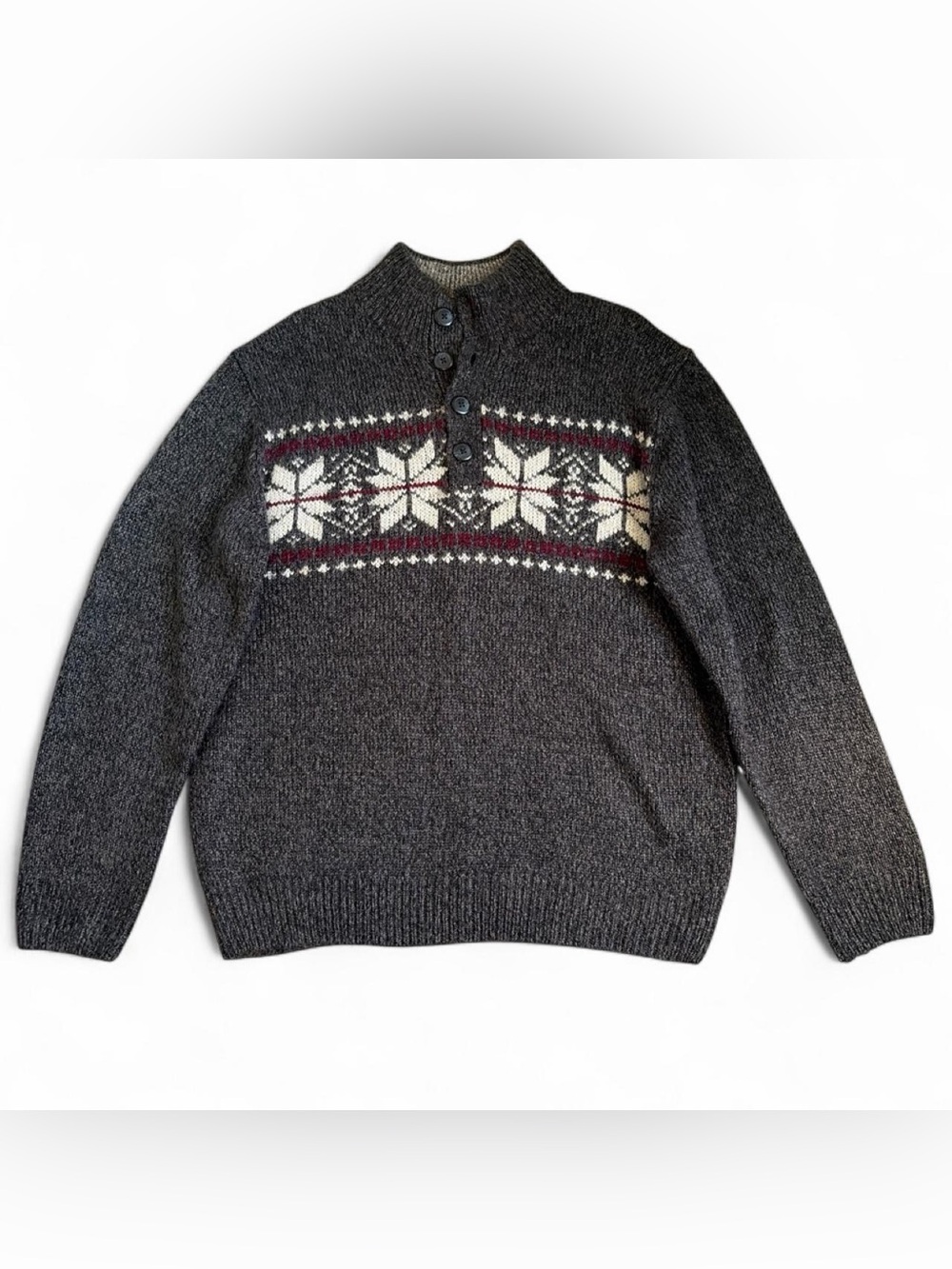 Dark Gray Nordic Button-Neck Men's Sweater